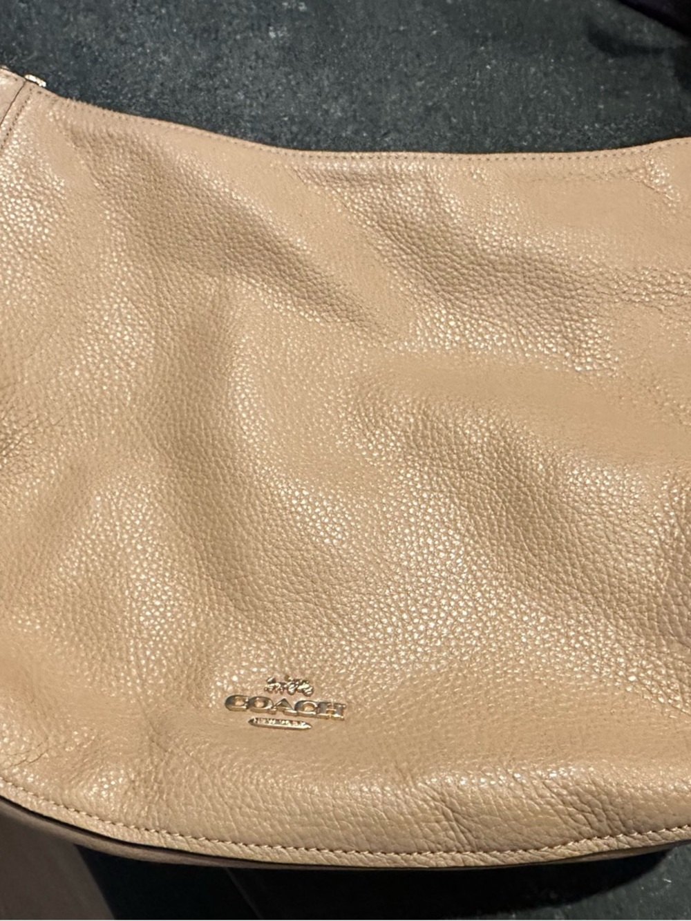 Coach Tan Pebbled Leather Shoulder Bag with Gold Logo